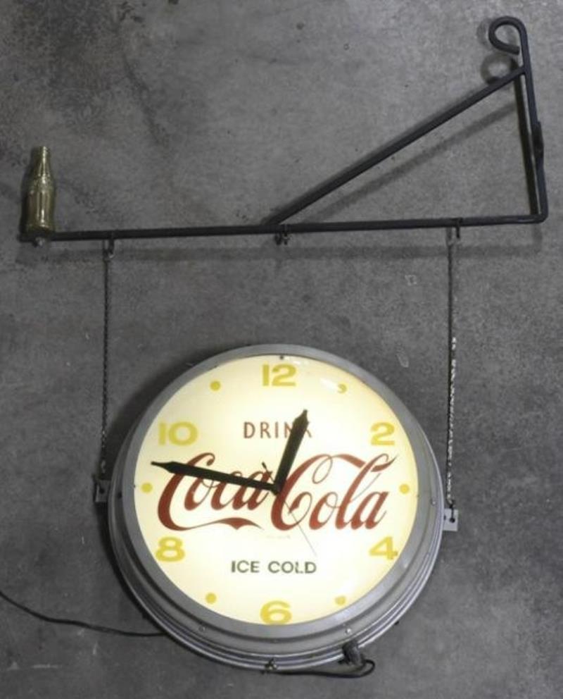 Vintage 22” Coca-Cola Lighted Adv Clock w/ Bracket