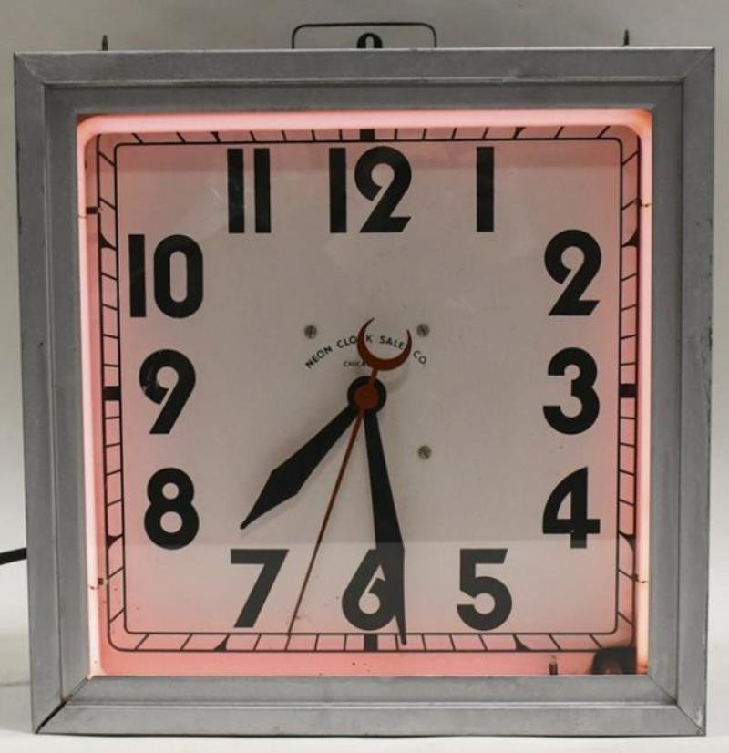 Art Deco Neon Clock Sales Co. Pink Neon Clock