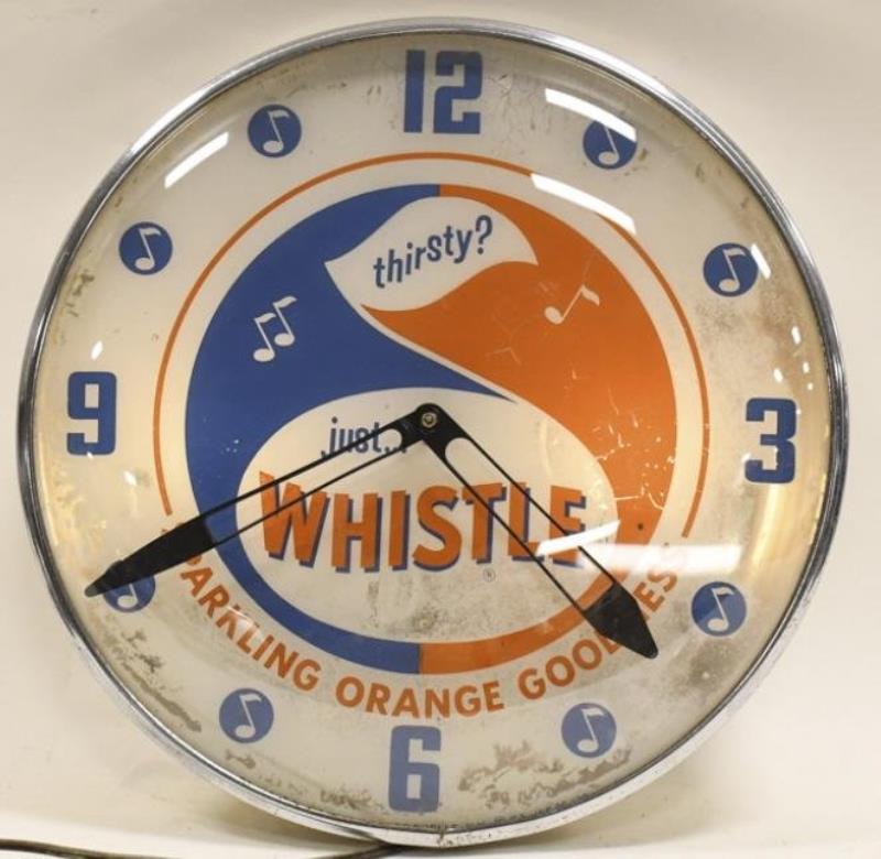 Vintage Whistle Soda Lighted Adv Glass PAM Clock