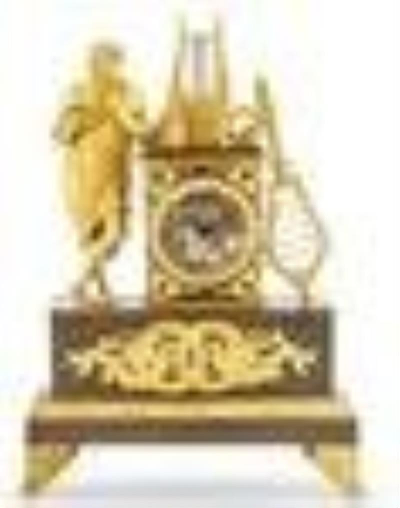 Charles X Gilt and Patinated Bronze Mantel Clock