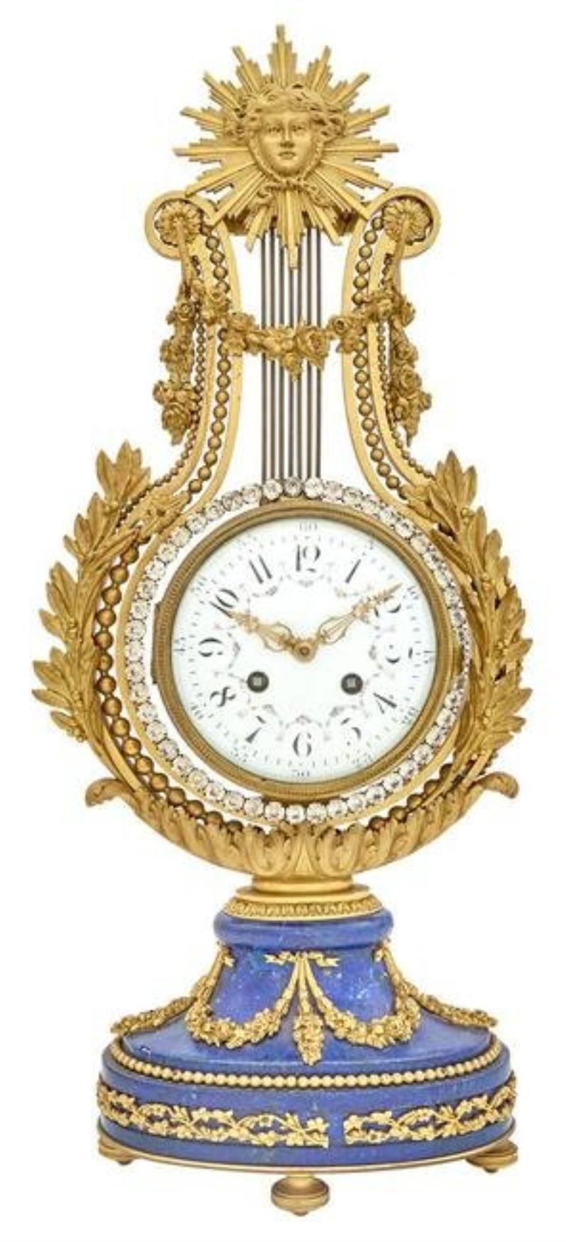 Louis XVI Style Gilt Bronze and Lapis Clock