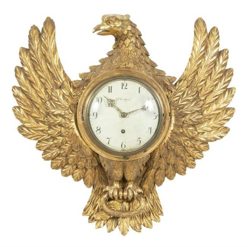 Swedish Neoclassical Giltwood Eagle-Form Clock