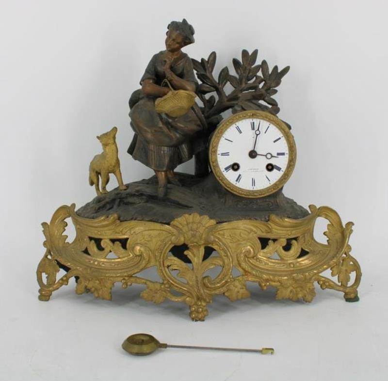 Antique Gilt & Patinated Metal Figural Clock.