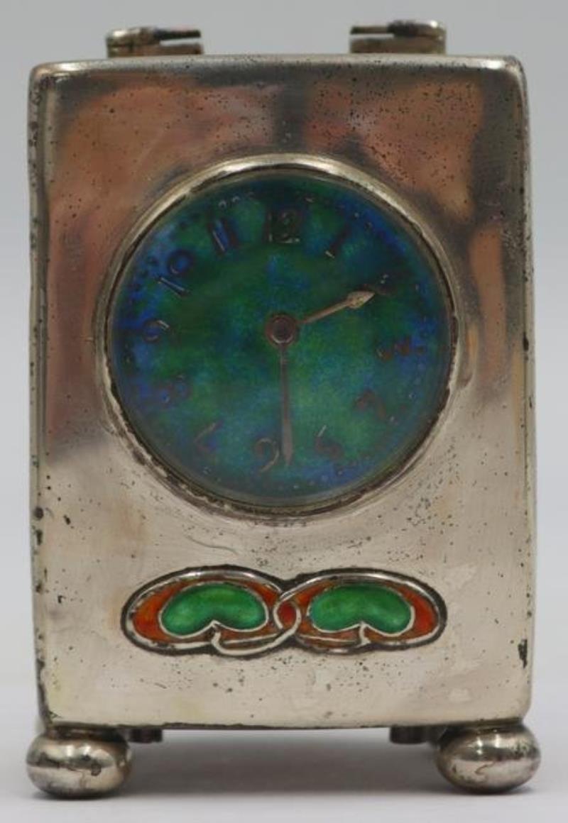 SILVER. Liberty & Co. Enameled Silver Cymric Clock