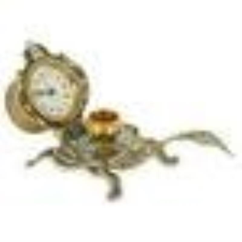 Champleve Candle Holder With Clock