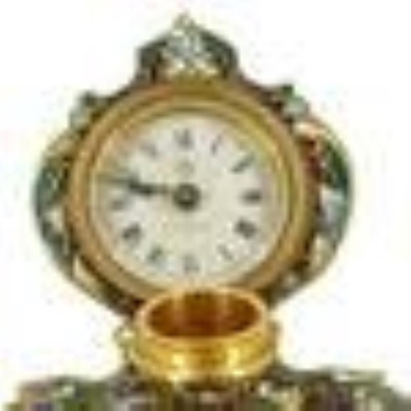 Champleve Candle Holder With Clock