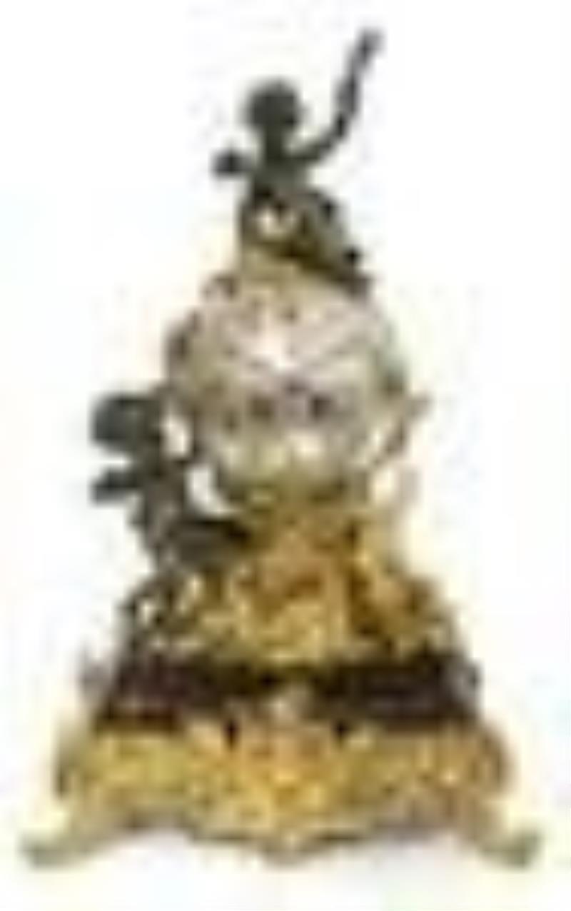 19th C. French Figural Bronze & Marble Clock Set