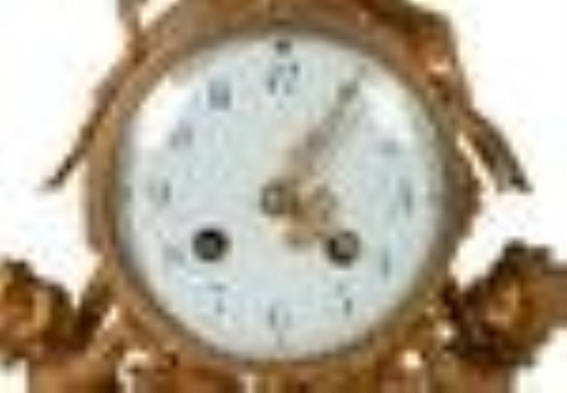 French Gilt Bronze and Marble Clock Garniture featuring
