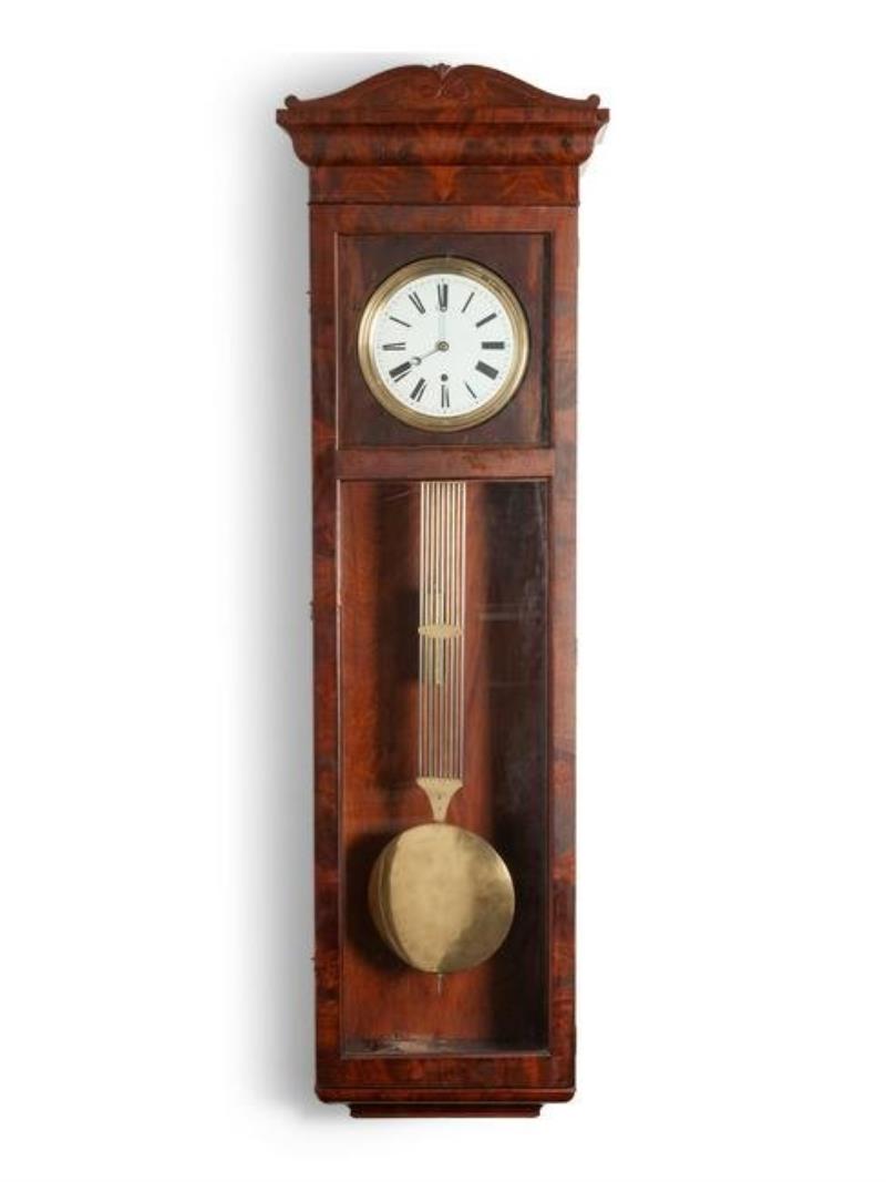 A Large Late Classical Figured Mahogany Wall Clock