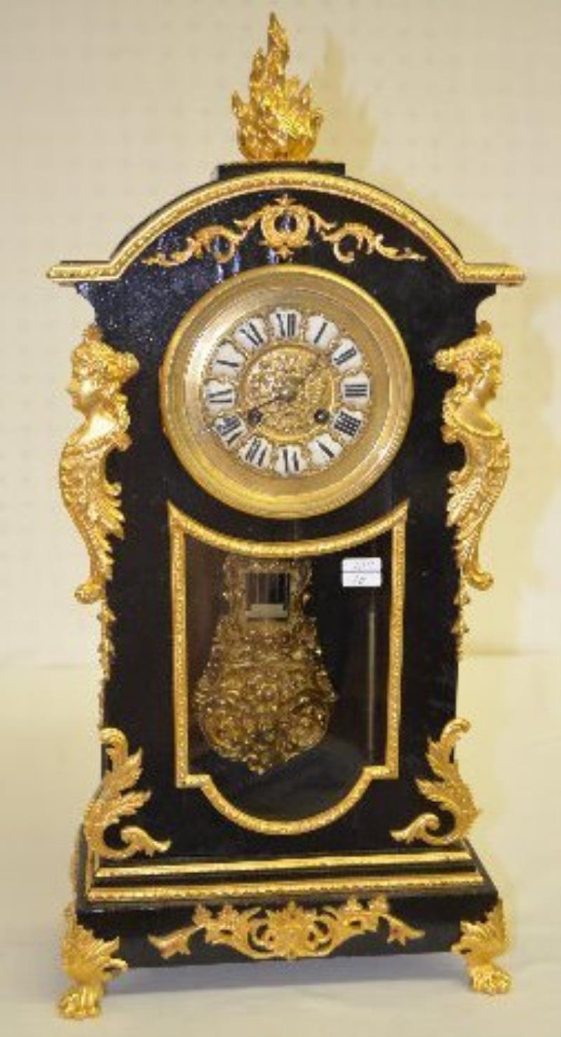 Japy Freres & Co. Wood & Bronze Mantel Clock