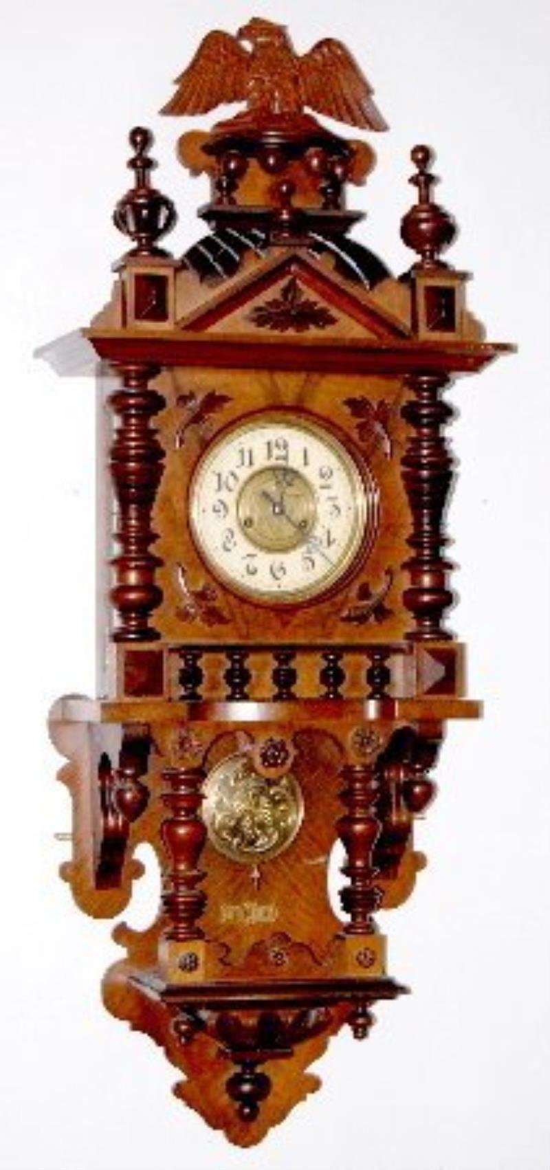 Carved German Open Well Clock w/Eagle