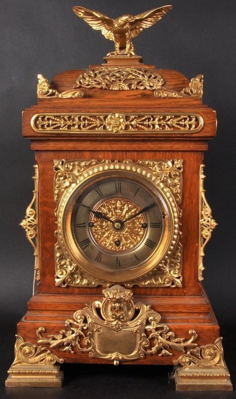 A GOOD 19TH CENTURY MAHOGANY BRASS BOUND BRACKET CLOCK,