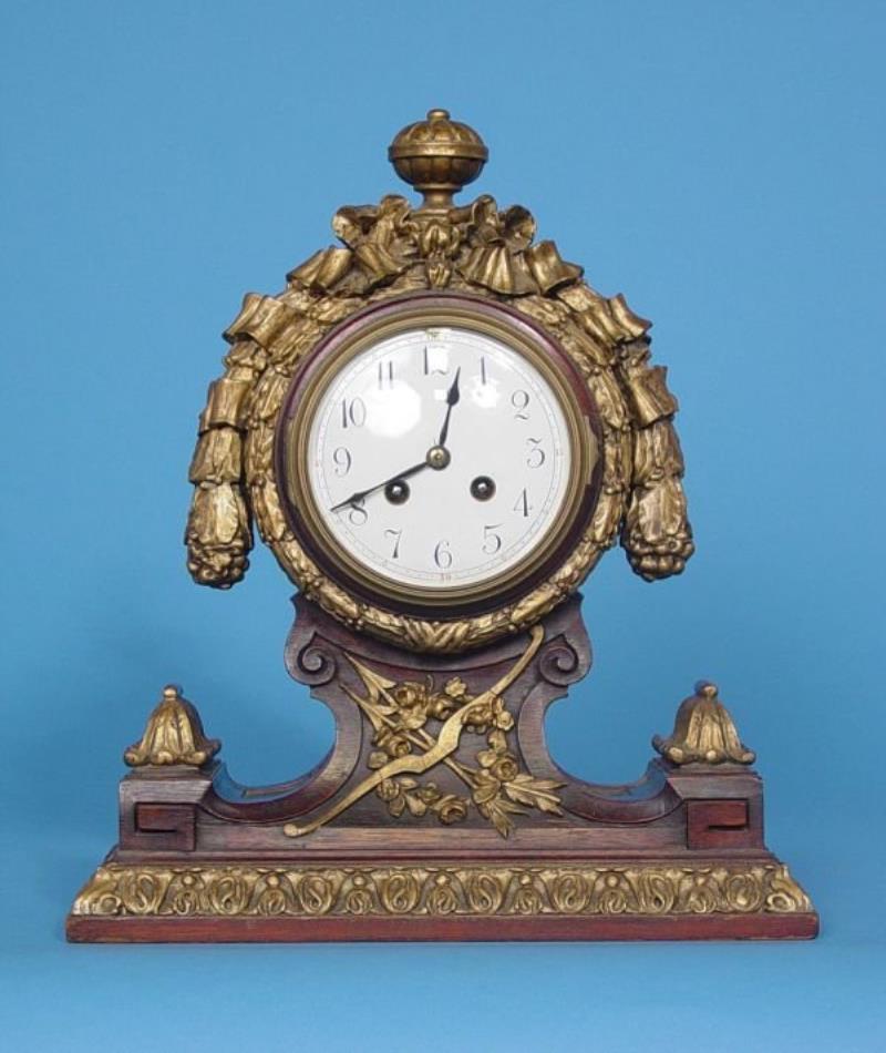 French Mahogany & Giltwood Shelf Clock