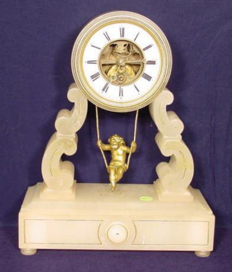 French Swinging Doll Onyx Table Clock