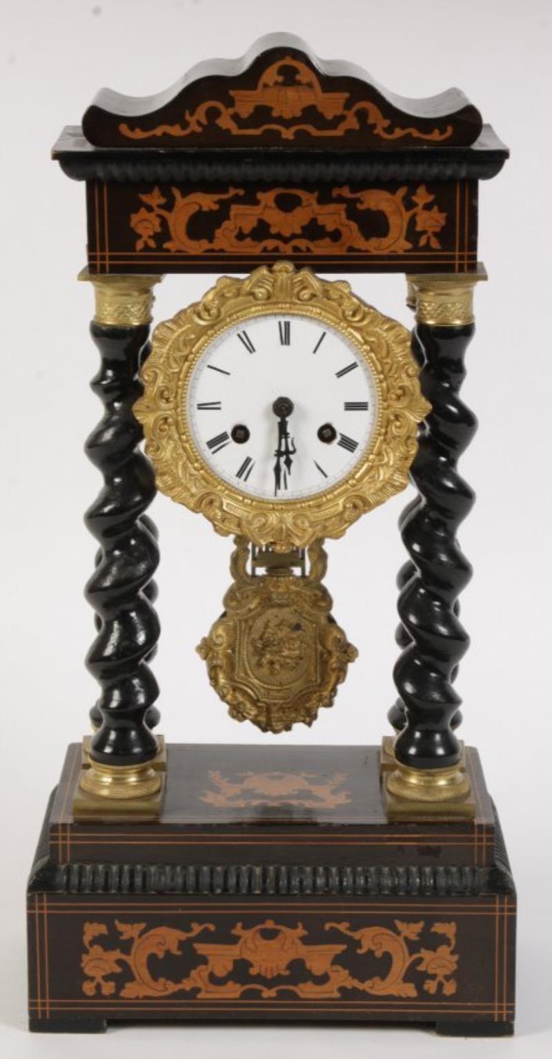 LATE 19TH C. FRENCH INLAID PORTICO PILLAR CLOCK