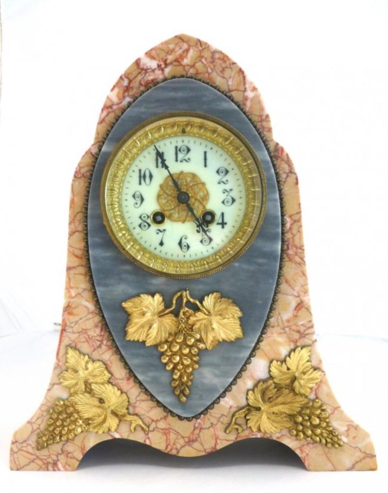 Art Deco pink mantle clock with grapes