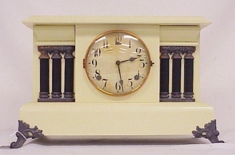 Painted White Wood Mantle Clock-16 Â½” L 11″ T