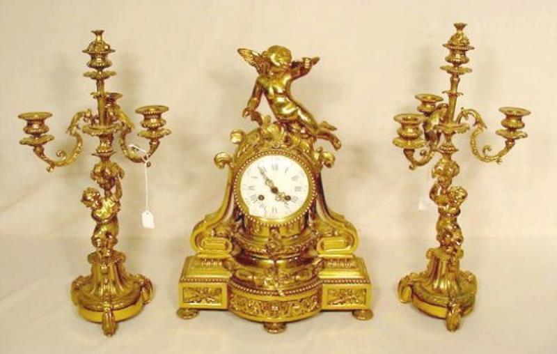 3 Pc. French Bronze Figural Clock Set