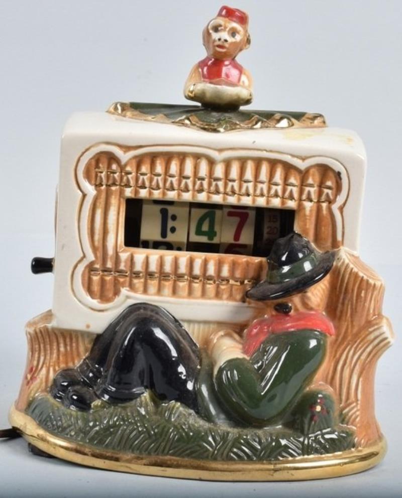 1949 CERAMIC TELE-VISION, ORGAN GRINDER CLOCK