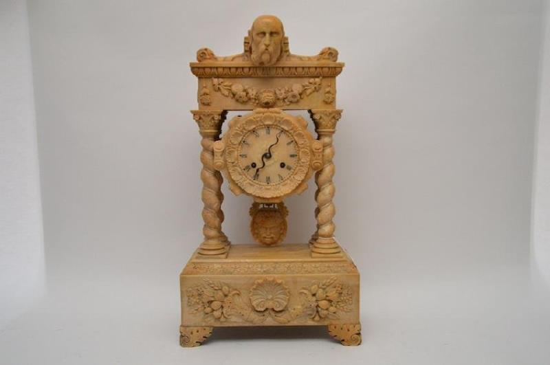 19th Century Sculptured Marble Portico Clock with time