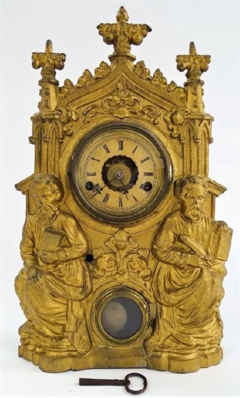 Victorian era Cast Iron front mantel clock