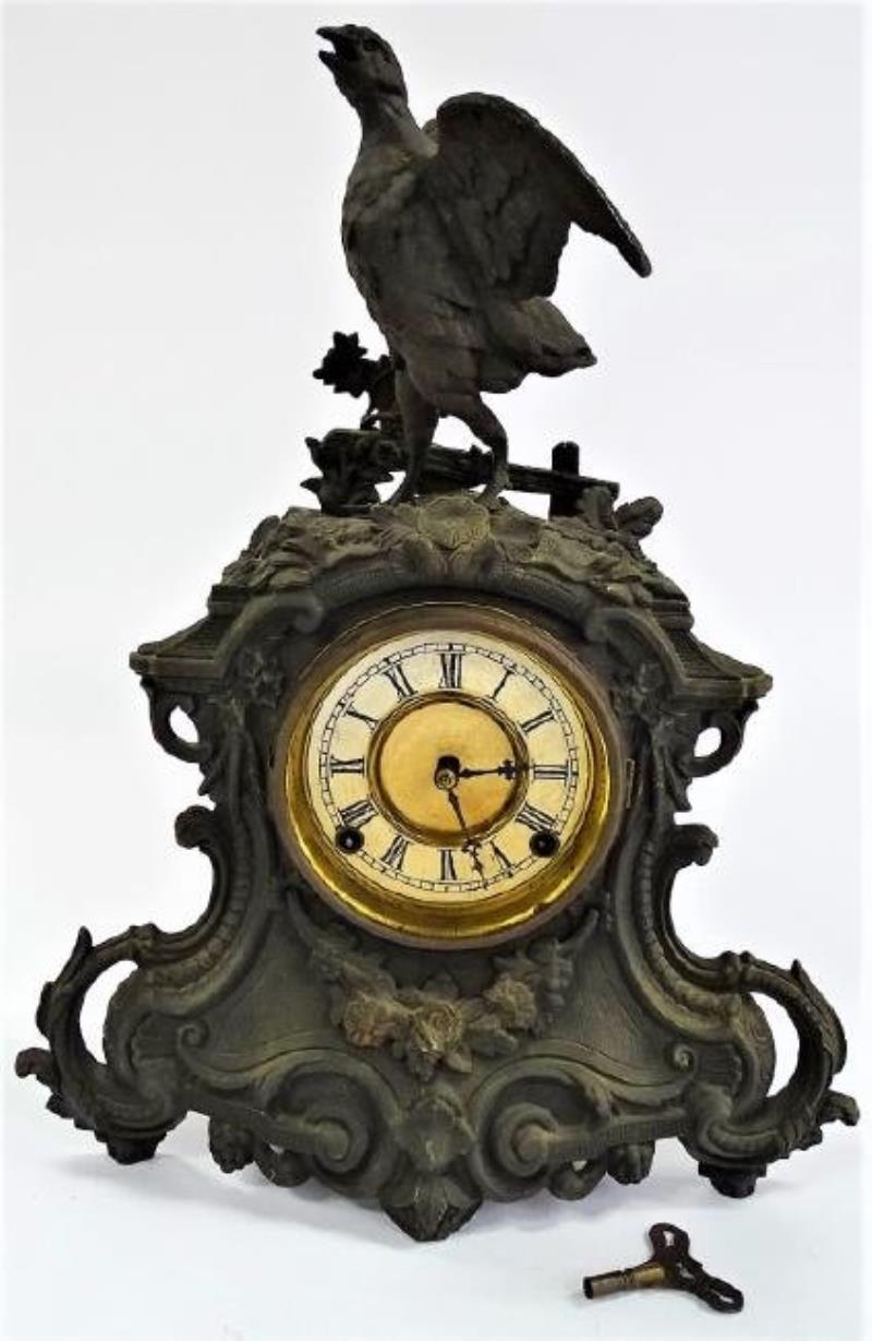 19th century American spelter case mantel clock