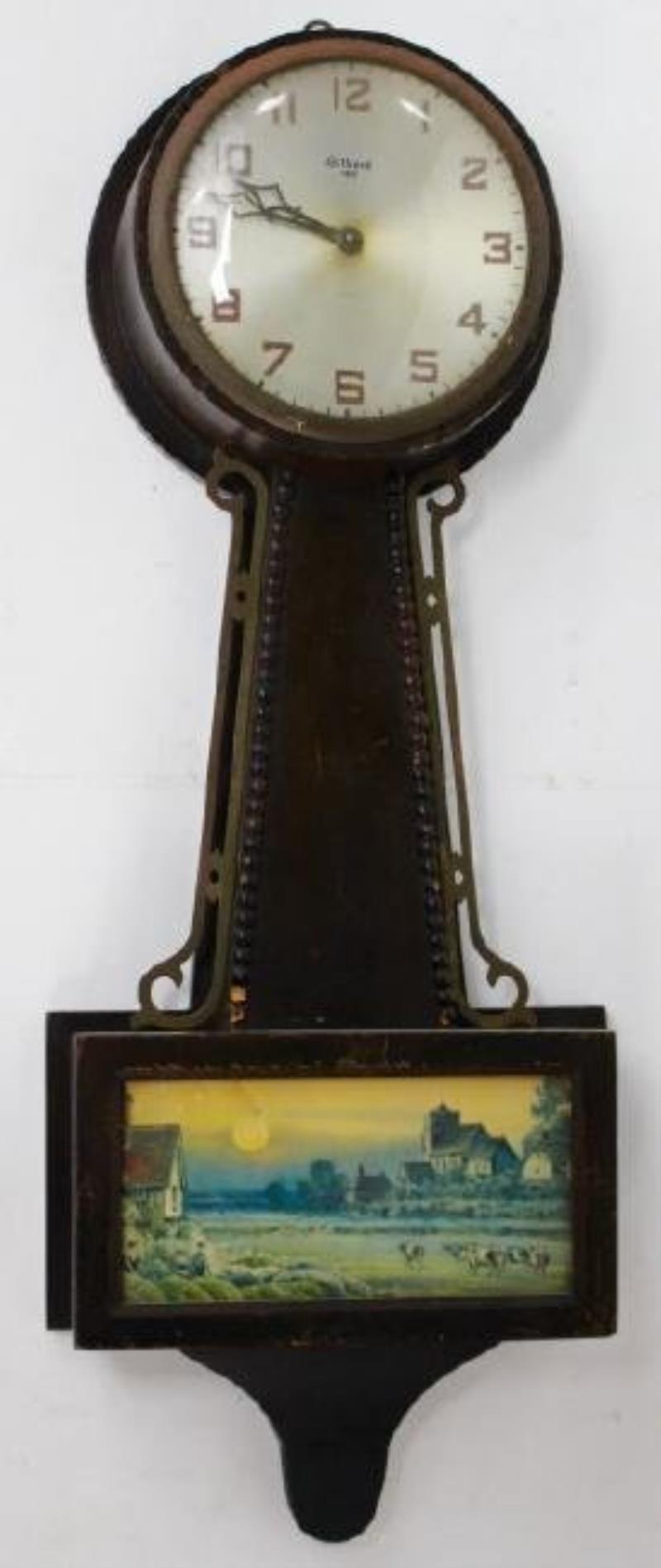 Vintage ‘1807’ banjo wall clock in 19th century style by Gilbert Clock Co