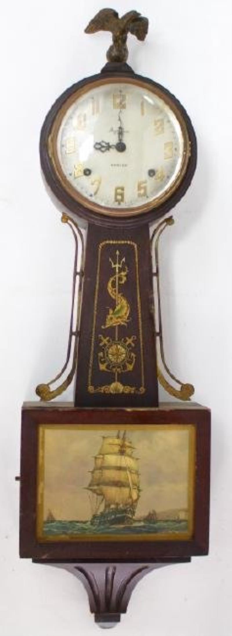 Early 20th century Walnut cased presentation banjo clock by Elias Ingraham Clock Co