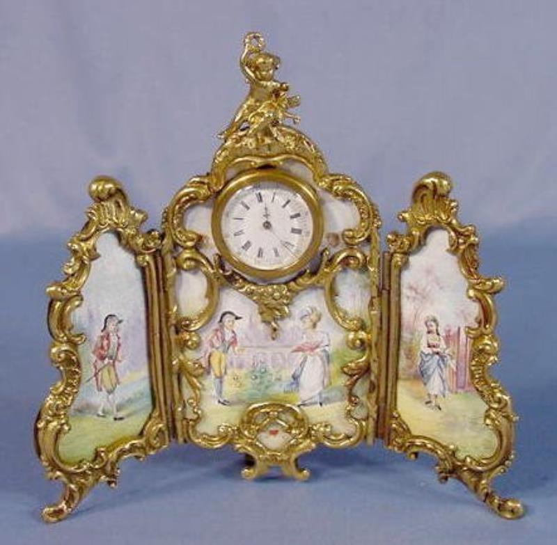 French Bronze & Enamel Desk Clock