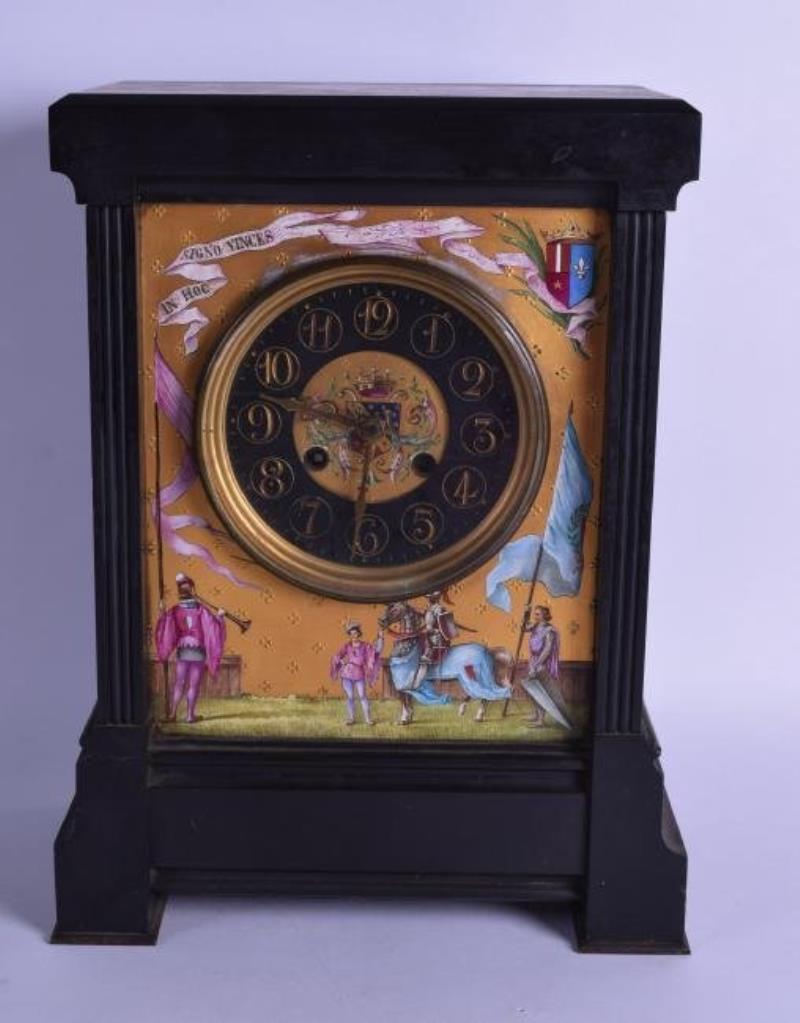 A 19TH CENTURY FRENCH BLACK MARBLE MANTEL CLOCK inset