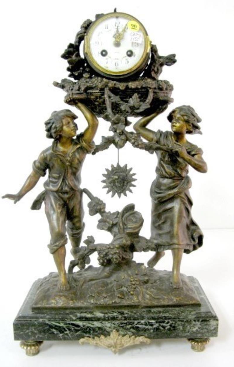 French “Les Vandanges” Statue Clock by Moreau