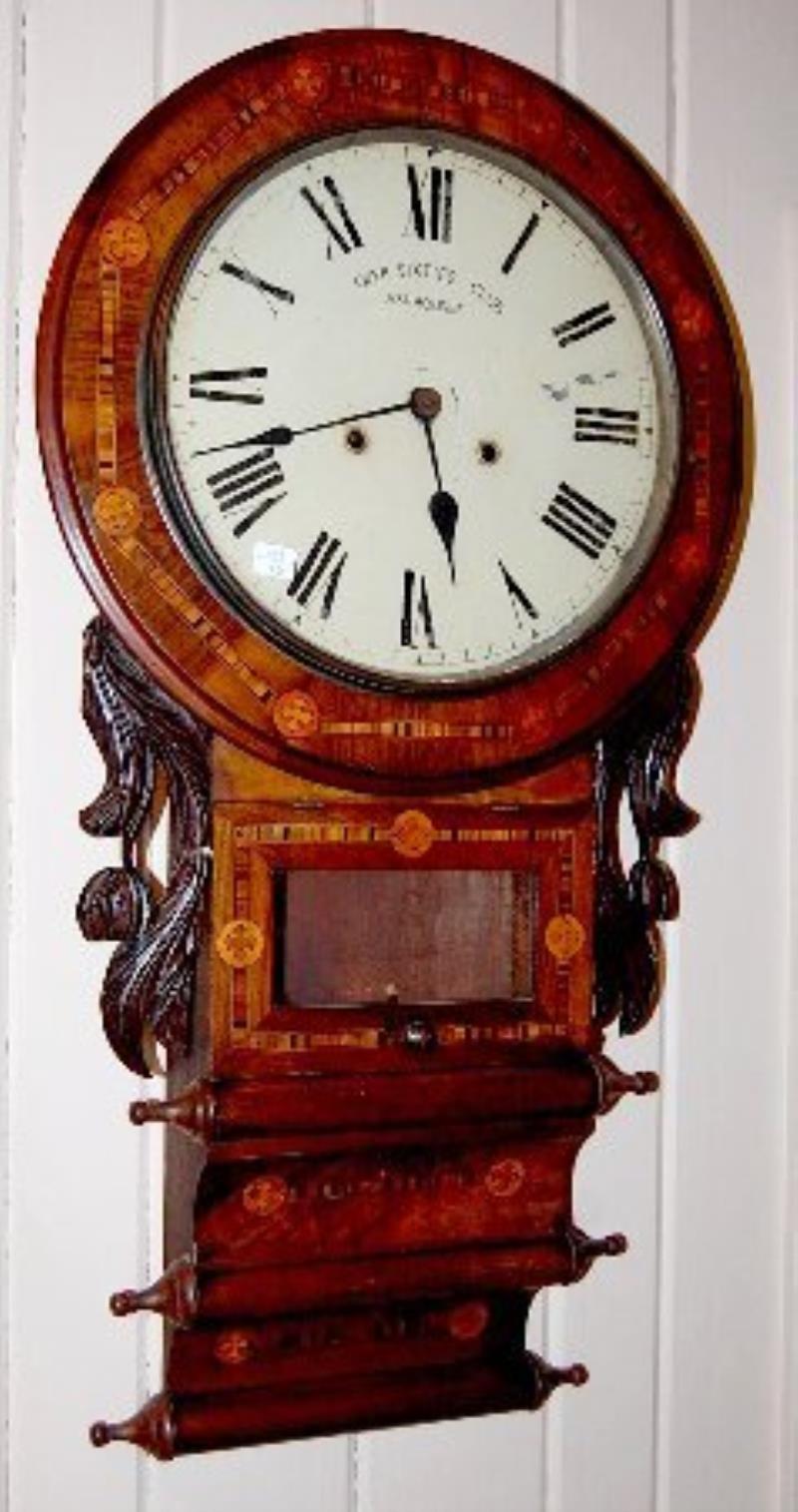 Inlaid Triple Scroll “Over Sixties Club” Clock