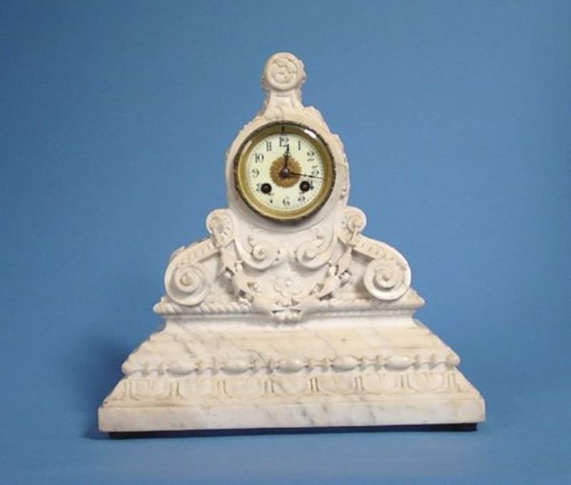 Unusual Heavily Carved Marble Mantel Clock