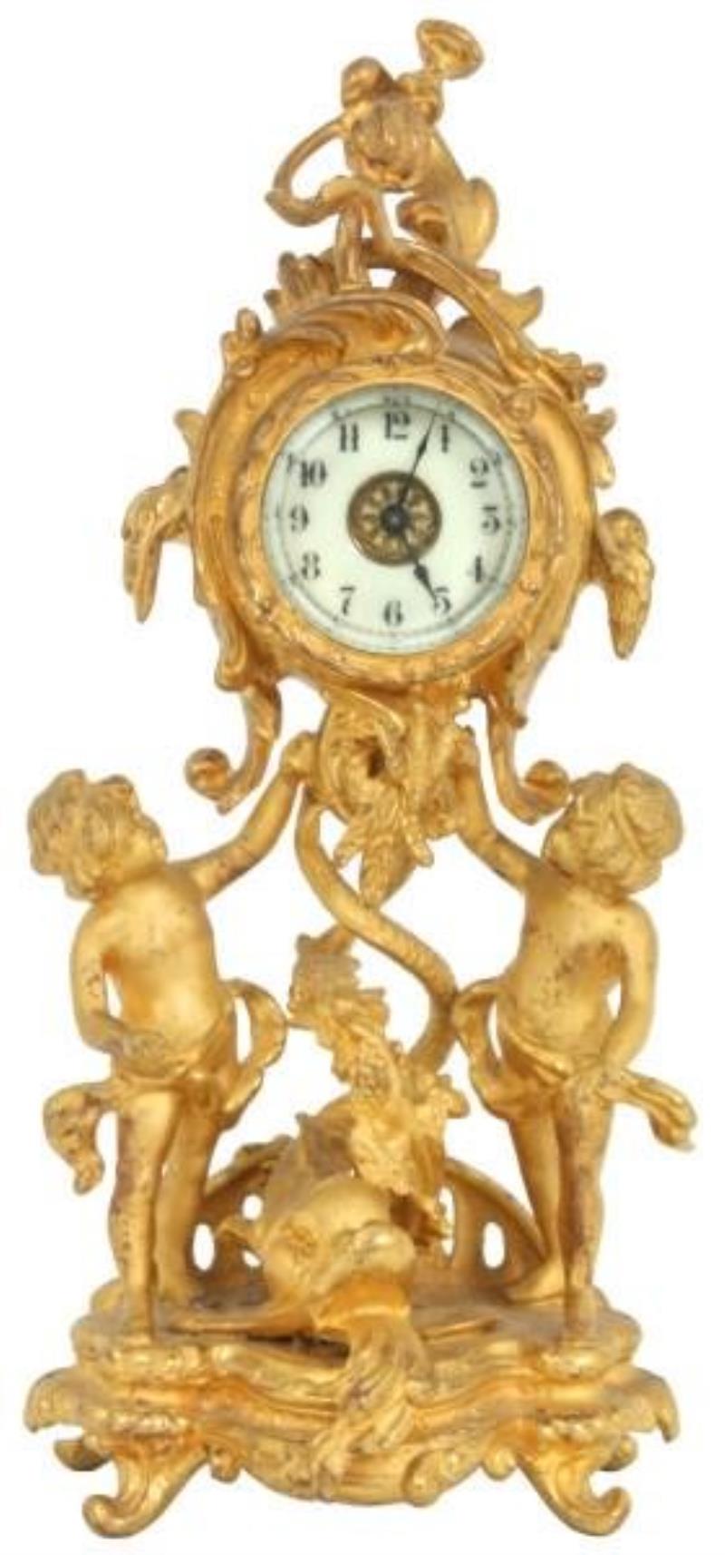 Jennings Bros. Figural Gilt Metal Clock