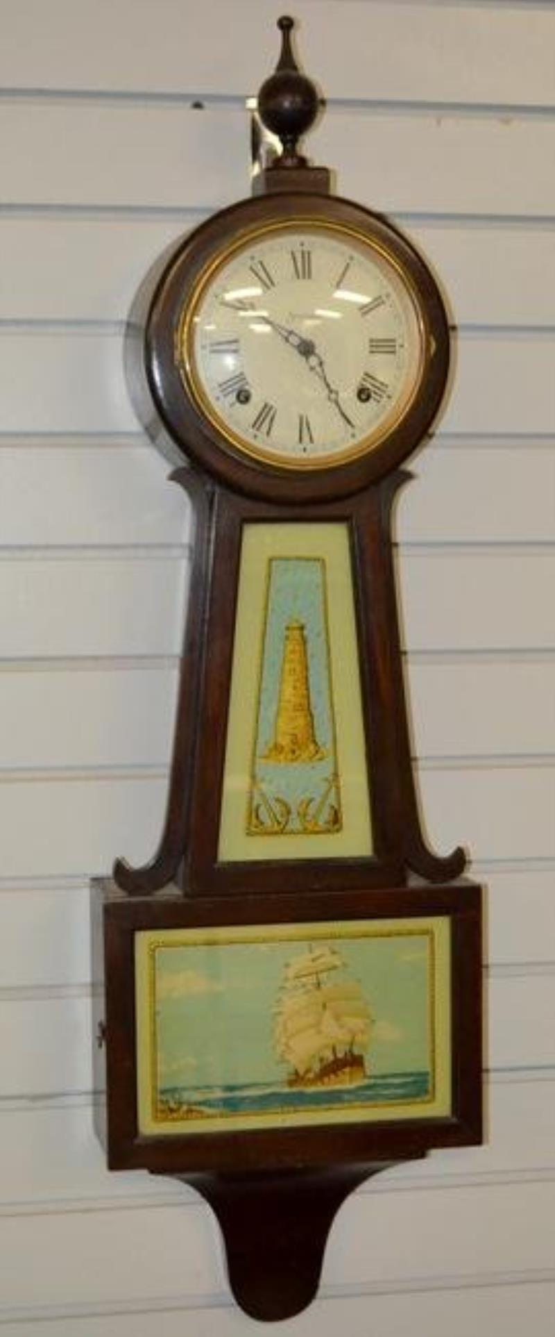 Antique Sessions “Revere” Banjo Clock. Mahogany case