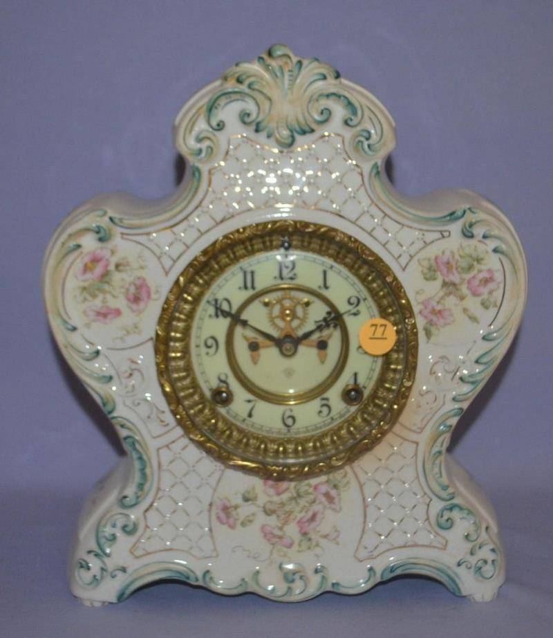 Antique Ansonia (Pontiac) porcelain Mantle Clock