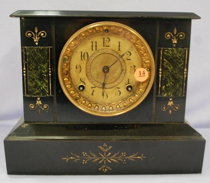 Antique Ansonia Enameled Iron Mantle Clock