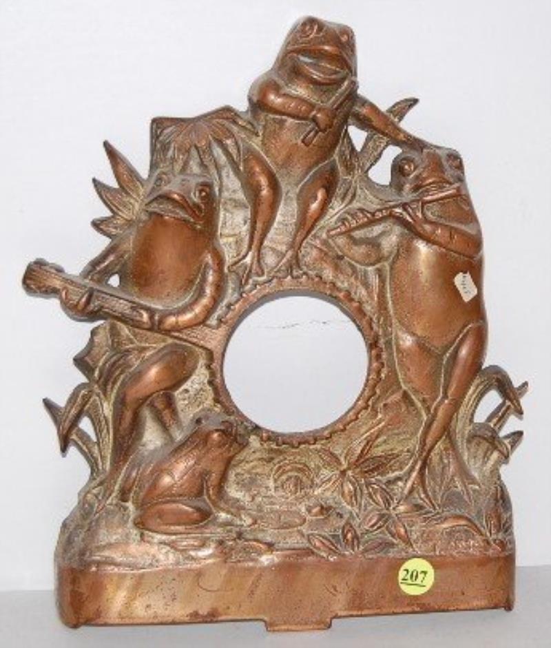 Cast Iron Clock Case w/ Musical Frogs