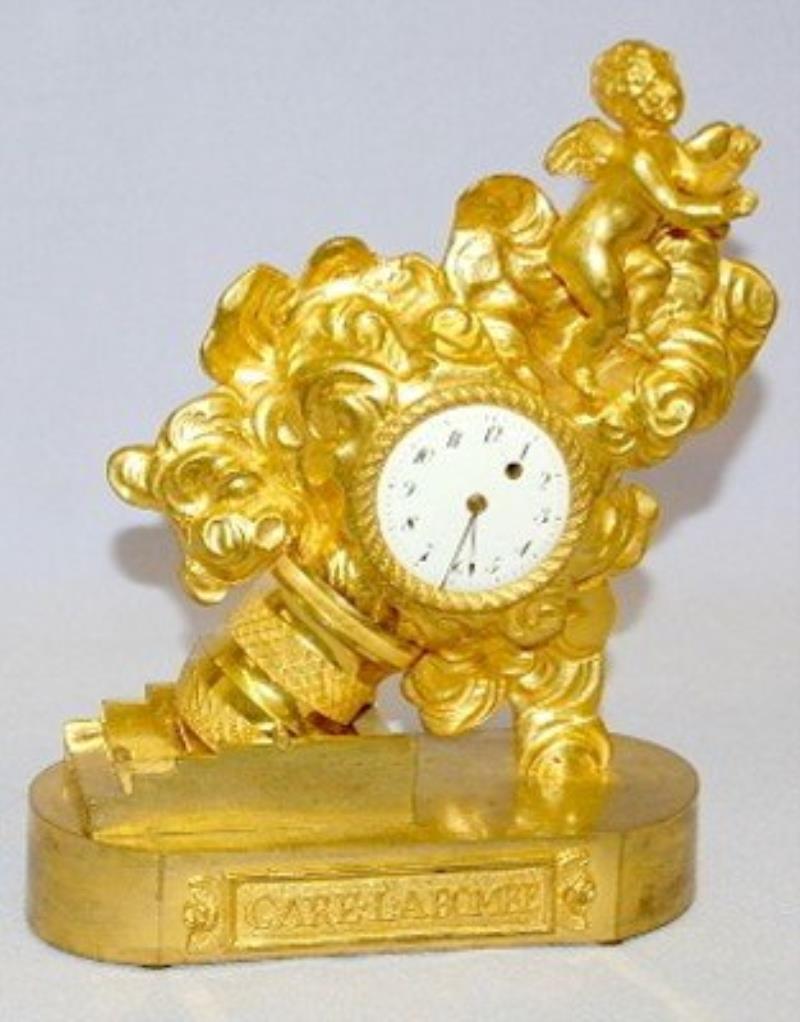 French Dore Cherub & Cannon Desk Clock