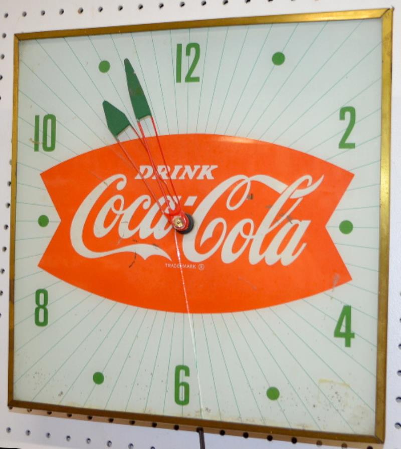 Vintage Coca Cola Fish Tail Advertising Lighted Clock