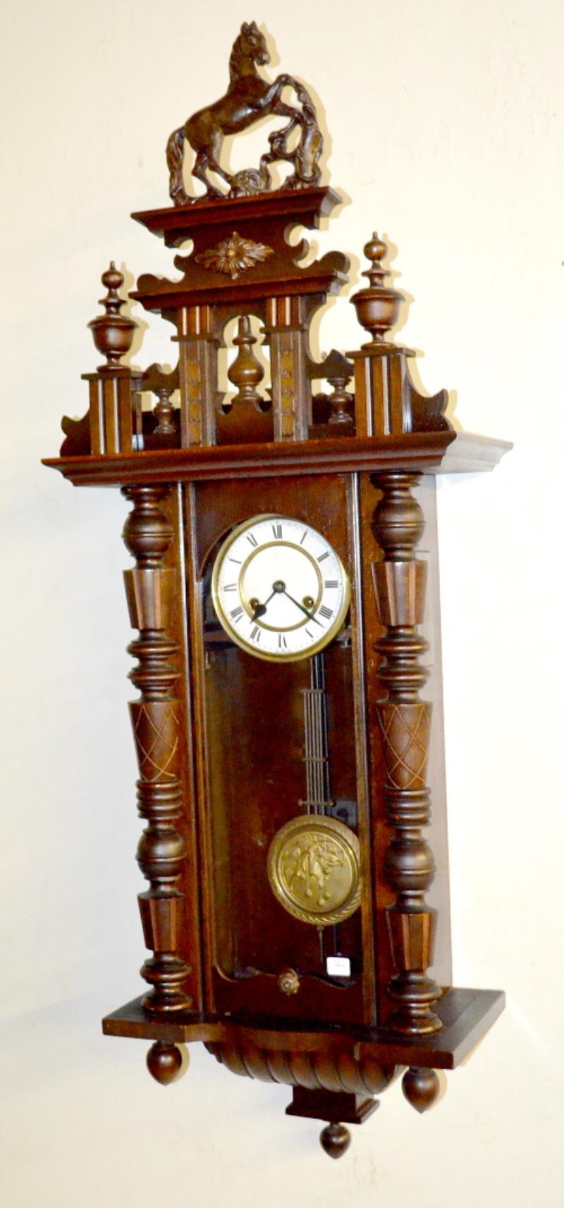 Antique Wall Regulator Clock with Horse Crest