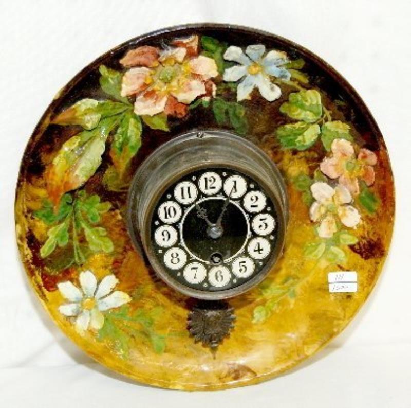 Wall Clock With Raised Pottery Flowers