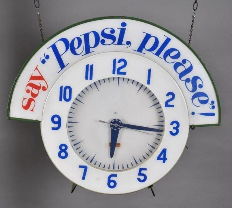 Electric Neon Clock w/ Say ”Pepsi, Please!” Marquee