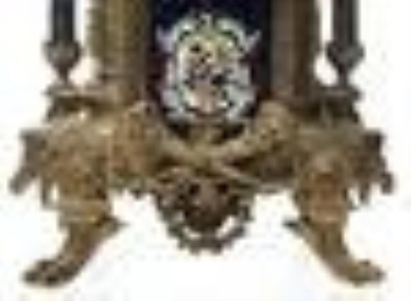 Rococo Revival Gilt Bronze & Enamel Mantel Clock