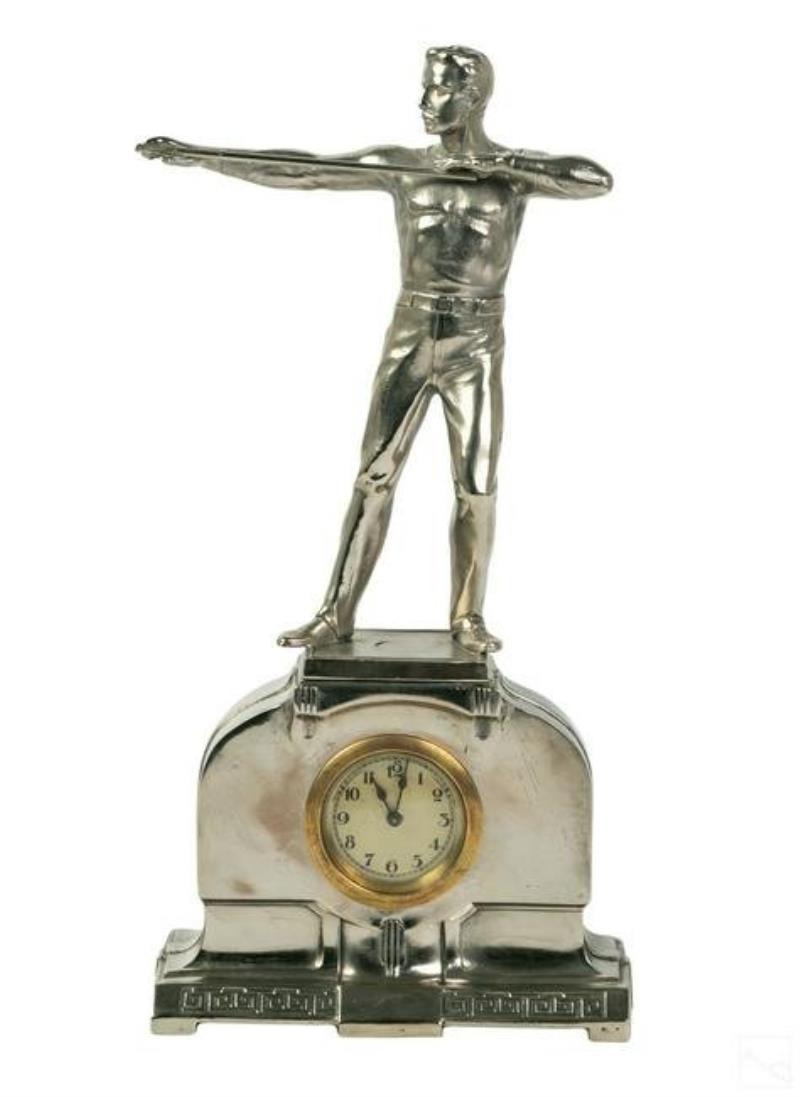 Art Deco Silver Plated Figural Male Mantle Clock