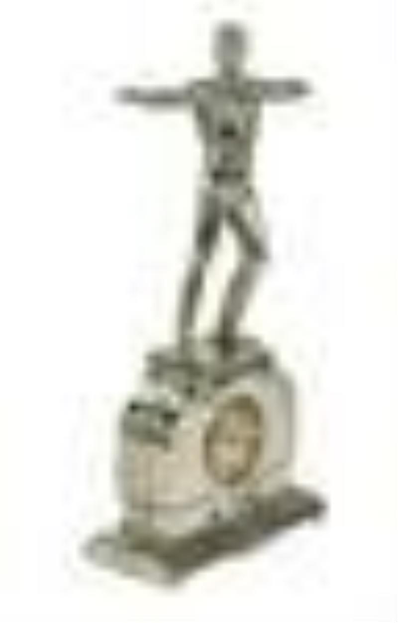 Art Deco Silver Plated Figural Male Mantle Clock