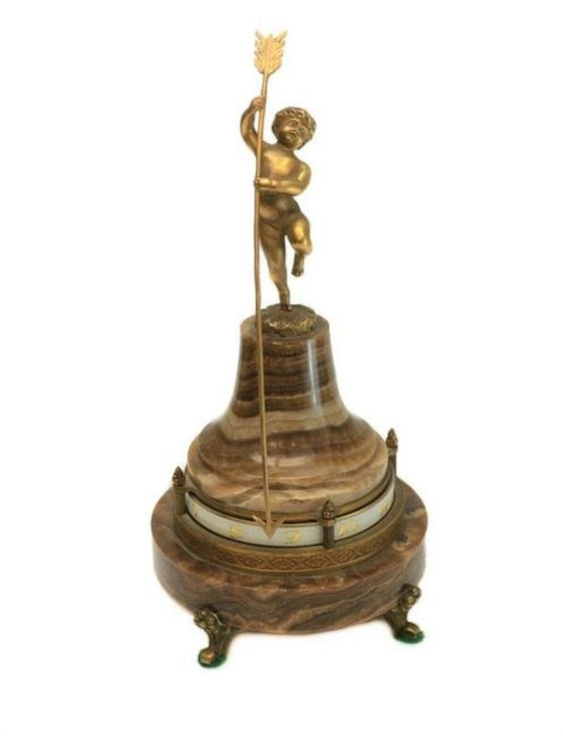 Ateliers Juvenia Gilt Bronze Putti Onyx Rotary Clock