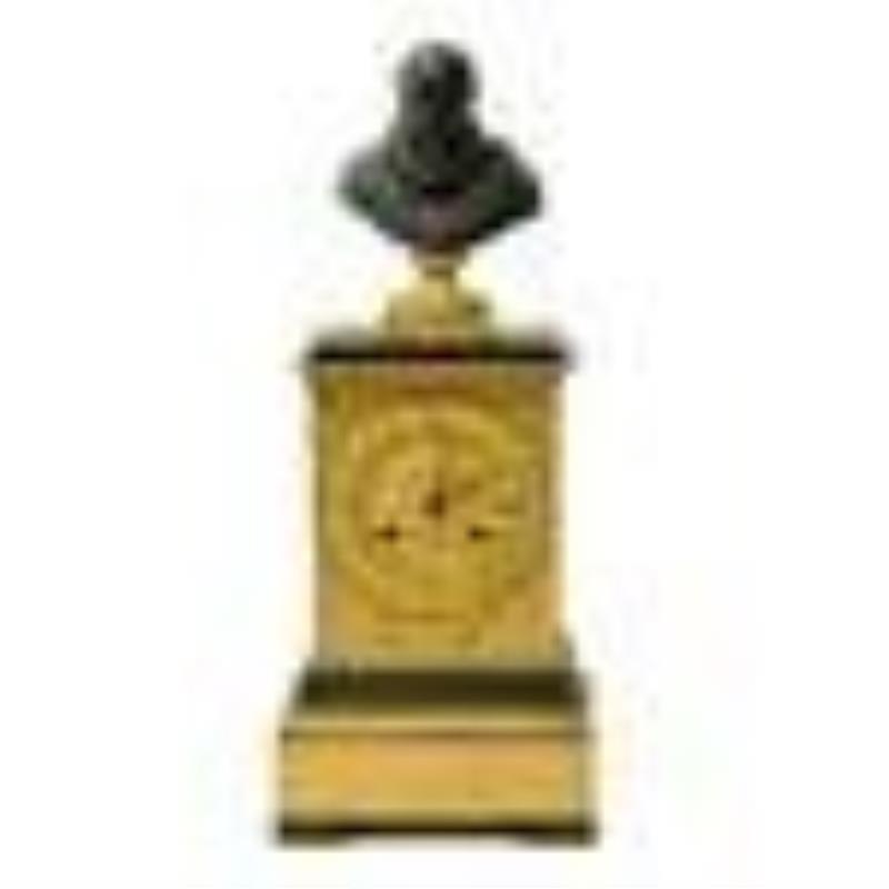 Continental Gilt Bronze Mantle Clock with Bronze Bust