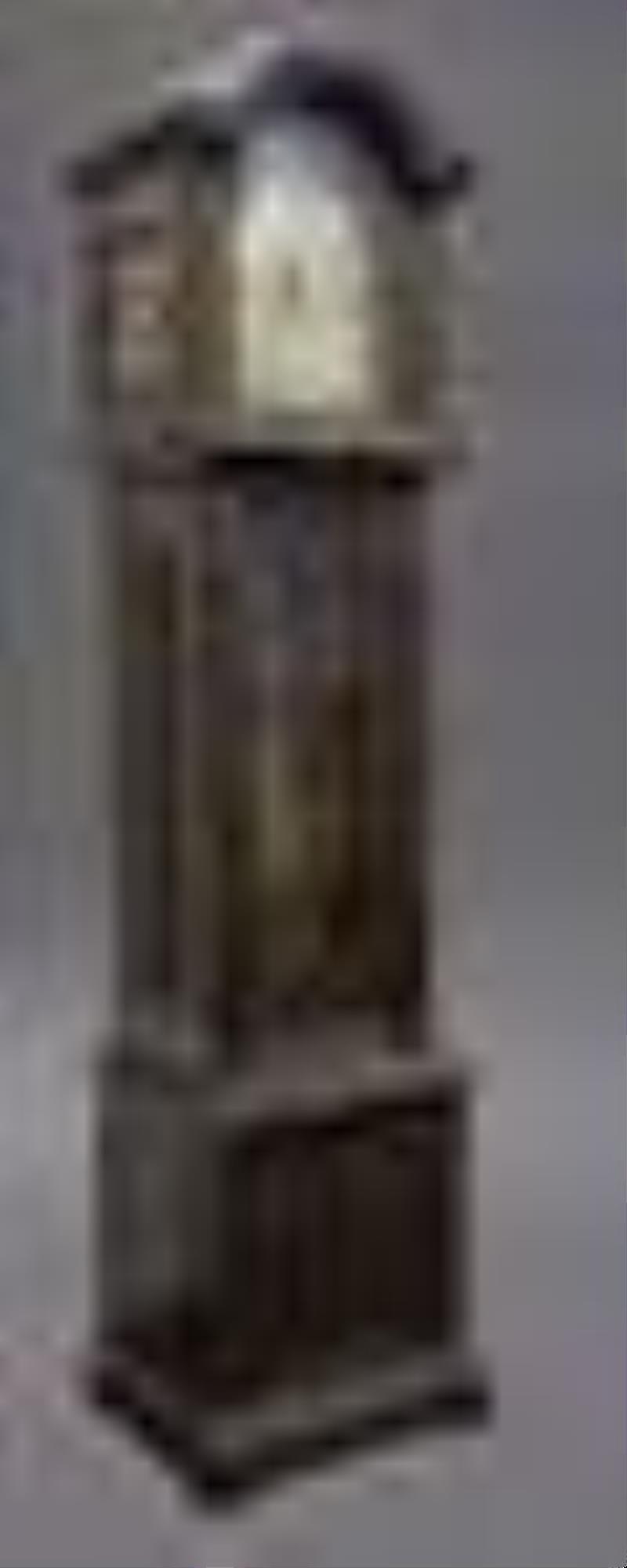Tiffany Gothic style oak tallcase chiming clock