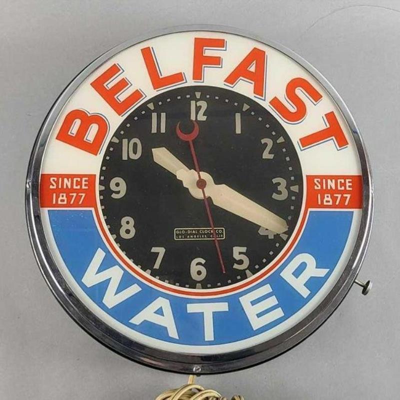 Vintage Belfast Water Glo-Dial Neon Advertising Clock
